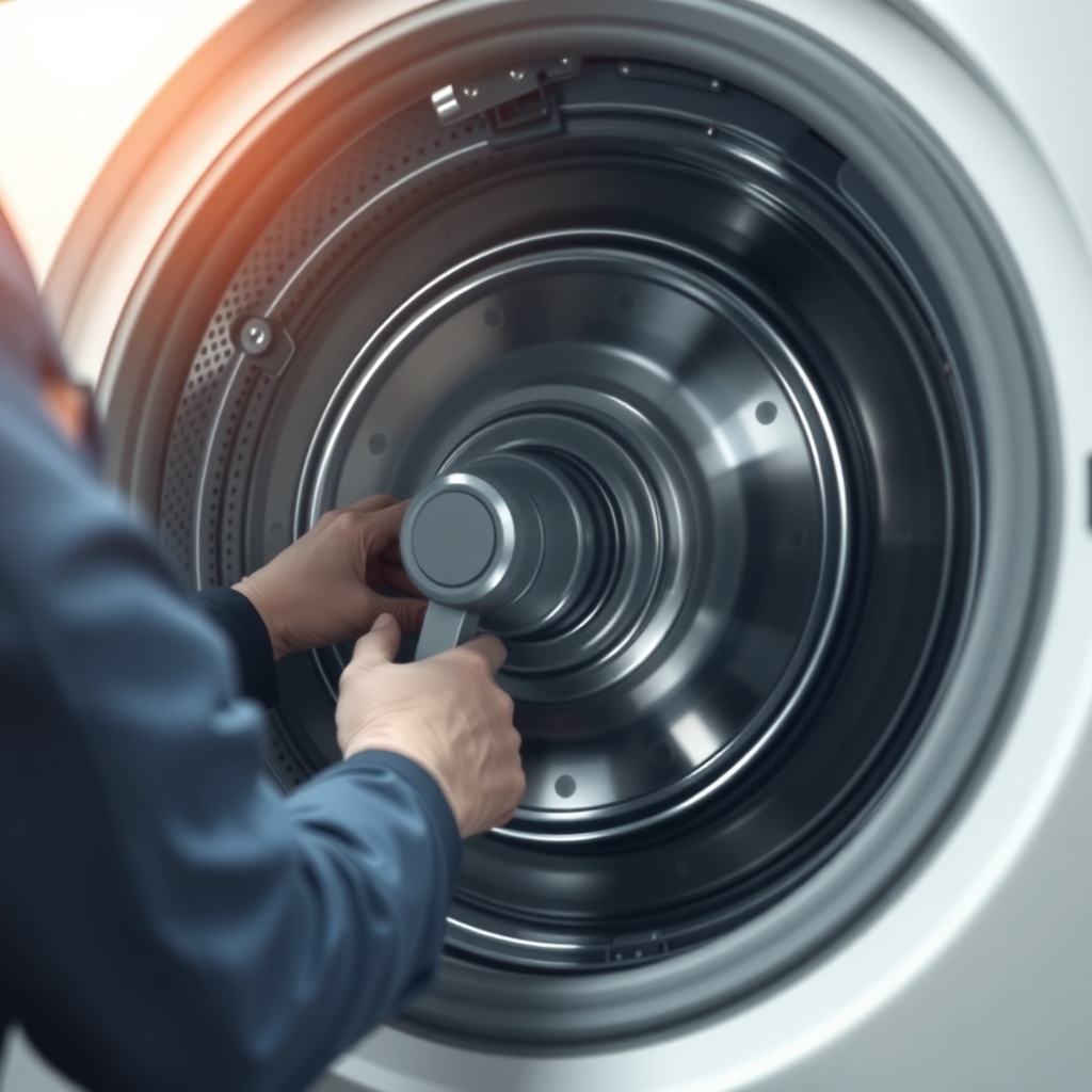 <clean photorealistic photo/illustration of a washing machine interior showing motor
